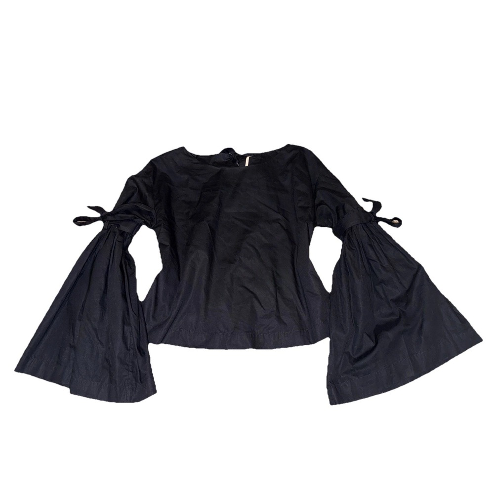 Free People So Obviously Yours Black Long Bell Sleeves Ties Button Back Top S
